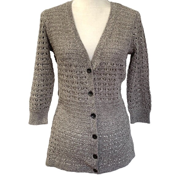 DKNY Sweaters - DKNY Women's Crochet V-Neck 3/4 Sleeve Button up Sweater Cardigan Small